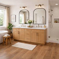 Natural Honey Oak LVT click flooring installed in modern bathroom flooring, warm wood effect vinyl flooring UK

