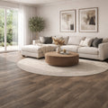 Weathered Oak click LVT flooring installed in modern living room, grey wood effect vinyl flooring UK